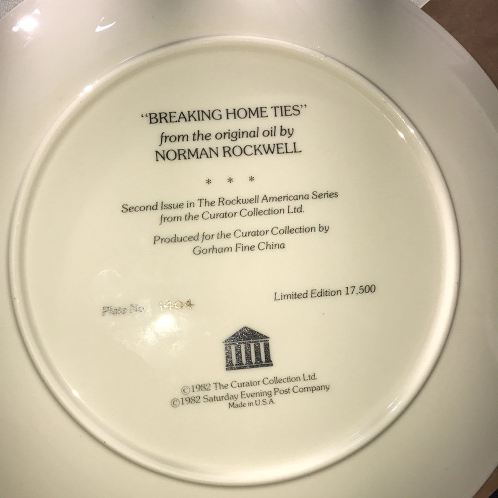 GORHAM Norman Rockwell Collectible Plate “Breaking Home Ties” NWT - Picture 7 of 7